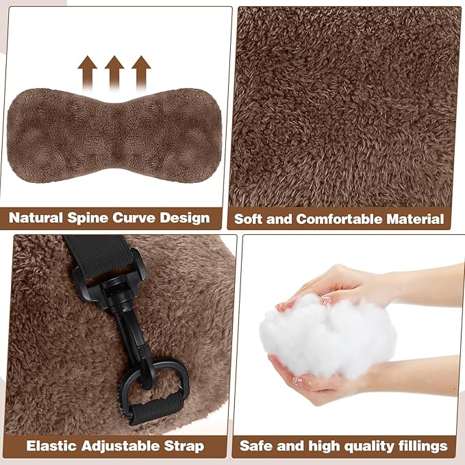 2 Pcs Neck Pillow for Recliner Headrest Pillow Bone Shaped Chair Plush with Adjustable Strap Neck Support and Pain Relief Curve Head Cushion for Car Travel Airplane (Grey and Brown)