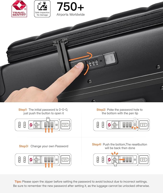 20IN Carry On Luggage,Top Opening Aluminum Frame Hardside 100% PC Airline Approved Suitcase -with TSA Lock,Cup Holder,USB Charge,Side Pothook, 360°Spinner Wheels-Black