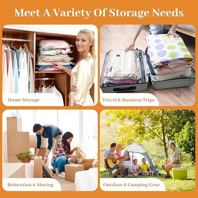 Travel Vacuum Seal Bags for Clothing with Portable Electric Pump, 9 Pack Space Saver Vacuum Storage Bag, Compression Packing Bag for Clothes Luggage & Suitcase, Cruise Vacation & Home Essentials