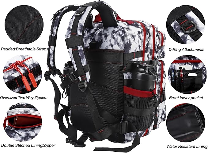 LHI Military Tactical Backpack for Men and Women 45L Army 3 Days Assault Pack Bag Large Rucksack with Molle System Black and white