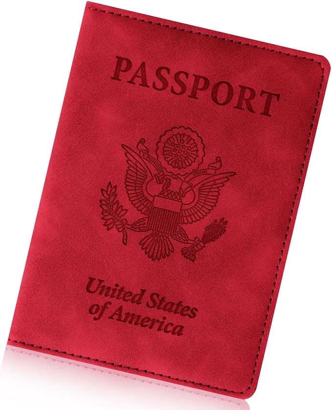 Passport Holder for Travel Essentials,RFID Blocking Passport Cover Wallet Card Case for Women and Men (Red)