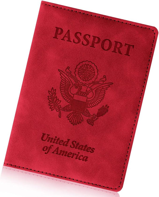 Passport Holder for Travel Essentials,RFID Blocking Passport Cover Wallet Card Case for Women and Men (Red)