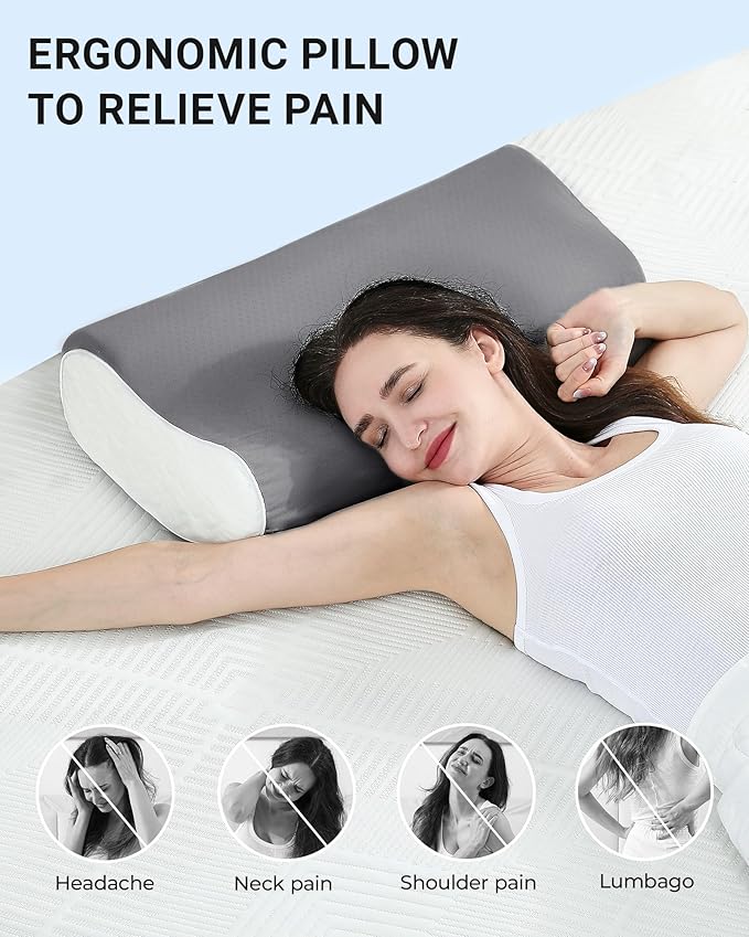 Elviros Memory Foam Pillows for Neck Pain Relief, Adjustable Height Ergonomic Orthopedic Pillow for Sleeping, Cervical Neck Pillow for Side and Back Sleepers, Queen Size, 23.6"×14"×5.3"