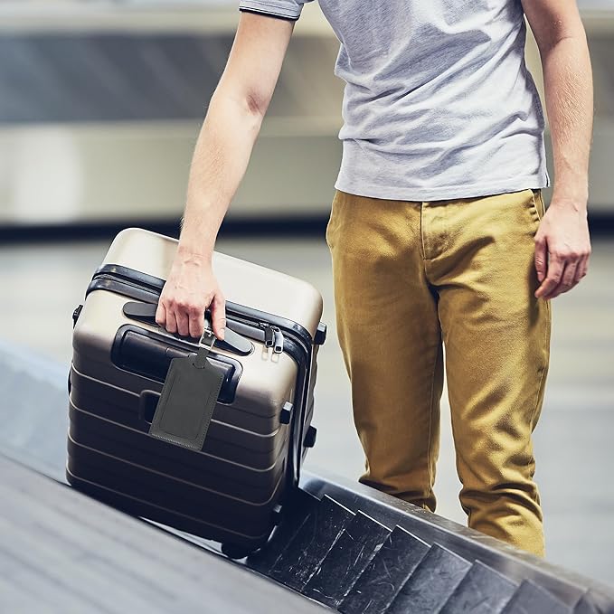 Travelambo Luggage Tags for Suitcases PU Leather Travel Tags Bag Tags Privacy Protection Travel Essentials