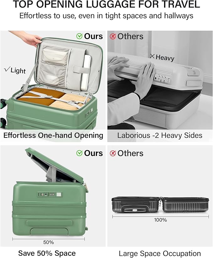 Hanke 28 Inch Expandable Checked Luggage with Cup Holder and Charger Port, Top Opening Hard Shell Large Suitcases with Wheel, Big Travel Rolling Suitcase Trunk Luggage with Lock,Forest Green