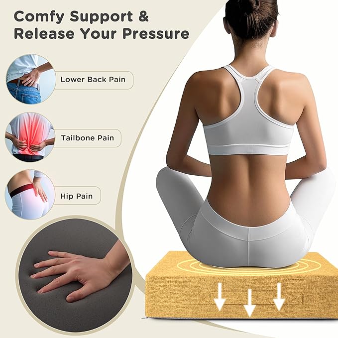 AddGrace Recliner Cushions for Elderly Thick Seat Cushion 20"x20"x4" Chair Pads with Non Slip Backing and Washable Cover for Couch Armchair Chairs Yellow