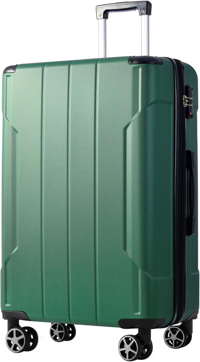 28 Inch Checked-Large Luggage, Lightweight ABS Hard Shell Suitcase with Spinner Wheels, Expandable Travel Luggage with Combination Lock & Side Hooks for Men Women (Green., 28)