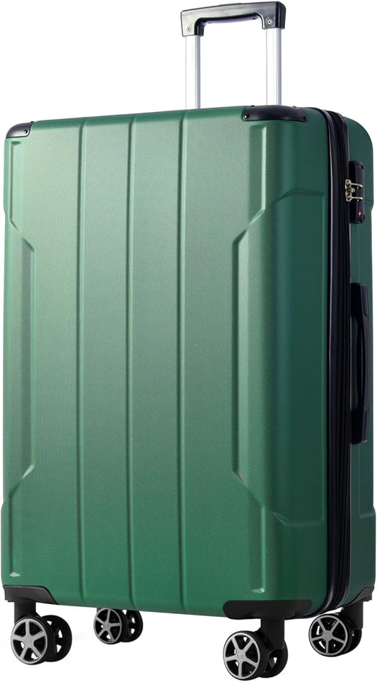 28 Inch Checked-Large Luggage, Lightweight ABS Hard Shell Suitcase with Spinner Wheels, Expandable Travel Luggage with Combination Lock & Side Hooks for Men Women (Green., 28)