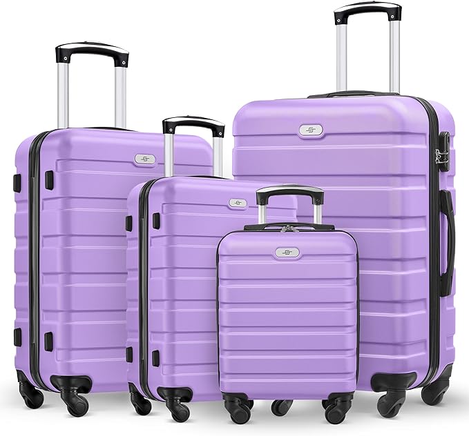Suitour 4 Piece Luggage Sets, Hard Shell Suitcase Set with Spinner Wheels 16 20 24 28inch Travel Sets(Purple)