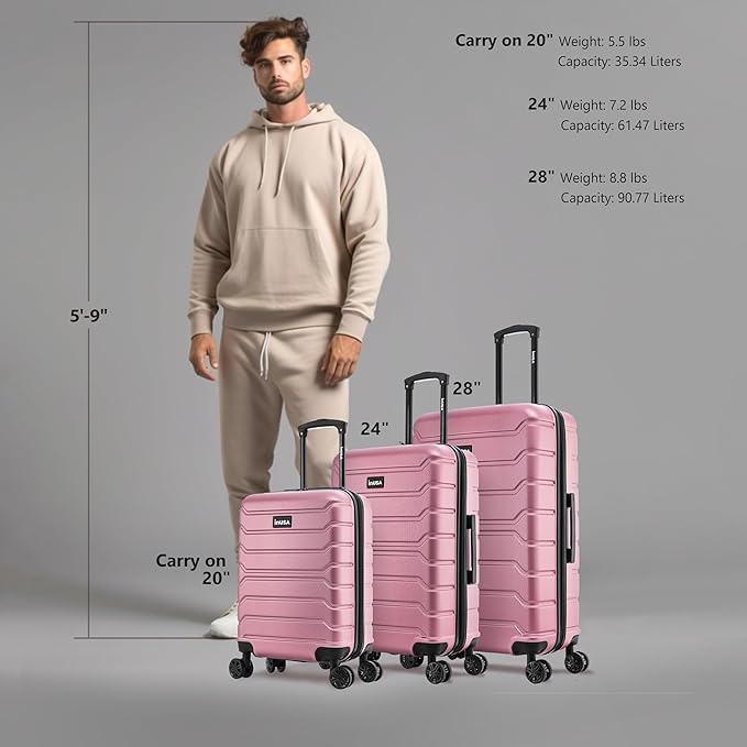 InUSA TREND Luggage with Spinner Wheels | Durable Lightweight Hardshell Suitcase,Travel sets with Handle and Trolley | (20in, 24in, 28in) 3 Piece Set | Rose Gold