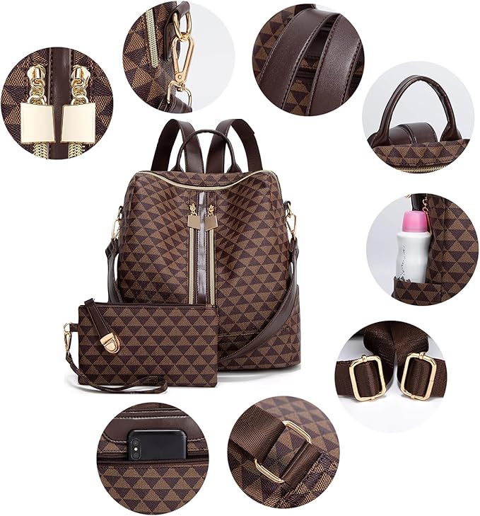 Makes Backpack Purse for Women PU Leather Travel Satchel Handbag Convertible Design Bag with Purse 2 Piece