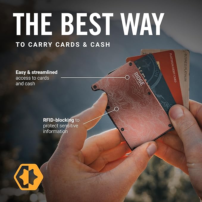 Ridge Wallet for Men - Slim Minimalist Compact Wallet and Card Holder, RFID Protected Front Pocket Wallets for Men with Integrated Cash Strap