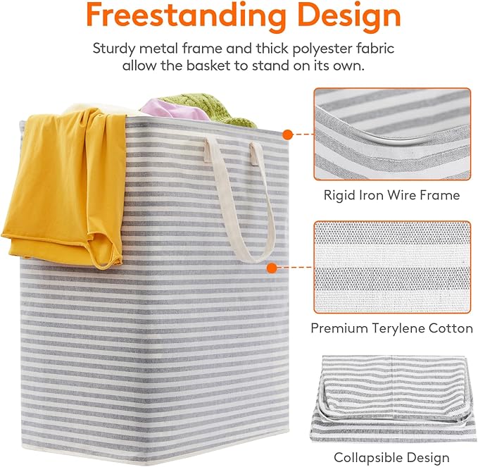 Lifewit 2 Pack Laundry Basket 100L Each, Collapsible Clothes Hamper with Reinforced Handles, Freestanding Waterproof Design for Bedroom and Laundry Room, Grey 200L Total