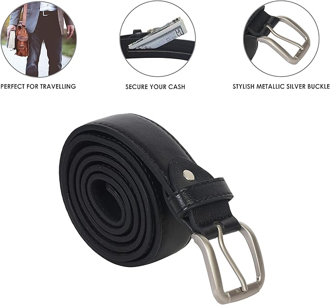 LB LEATHERBOSS Men's Black Leather Money Belt Sizes 32 Through 64