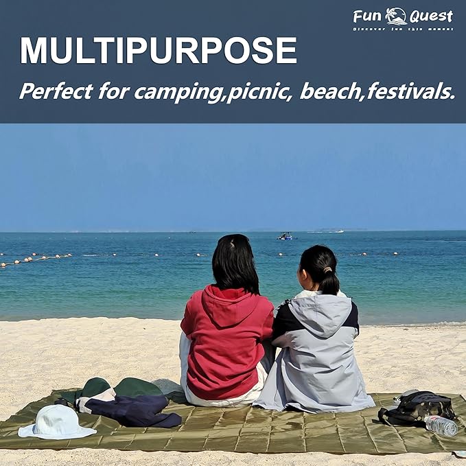 Picnic Blanket Waterproof – Packable Sand Proof Beach Blanket (0.42lb/0.66lb), Compact & Foldable, Fits in Pocket with Integrated Stakes, Ideal for Camping, Hiking, Travel, Concert, Festival