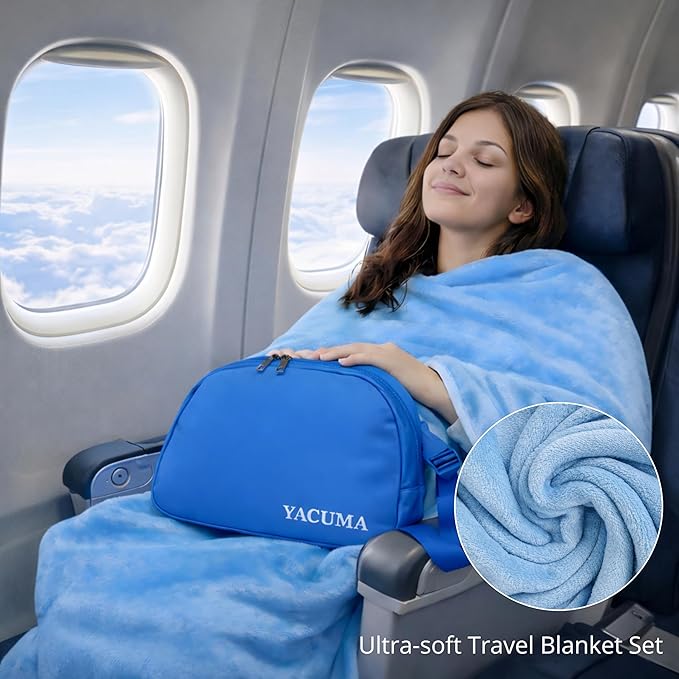 Travel Blanket Airplane – Ultra Soft Flannel 40”x60”, Cozy Compact Blanket with Organizer Bag, Lightweight Comfort for Flights & Home