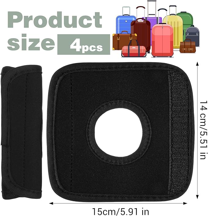 4 Pcs Suitcase Handles Wraps, Black Luggage Handle Covers, Soft Luggage Handle Wraps for Suitcase, Open-Top Bag Handles Wrap, Trolley Case(Black)