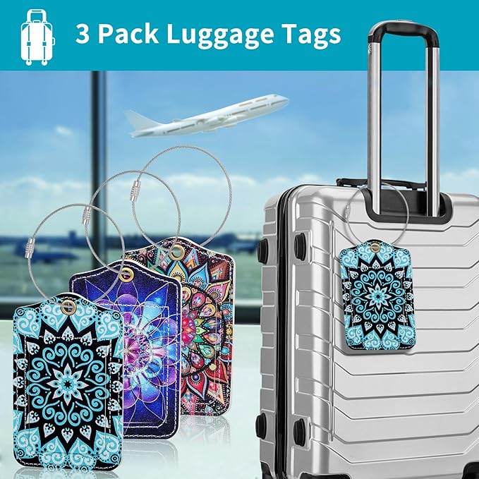 Fishent Luggage Tag, 3 Pack Travel Cruise Luggage Tags for Suitcases, Cute Suitcase Tags Identifiers Bag Tags with Privacy Flap, Baggage Name Tag for Women Men Luggage Backpack Handbag School Bag