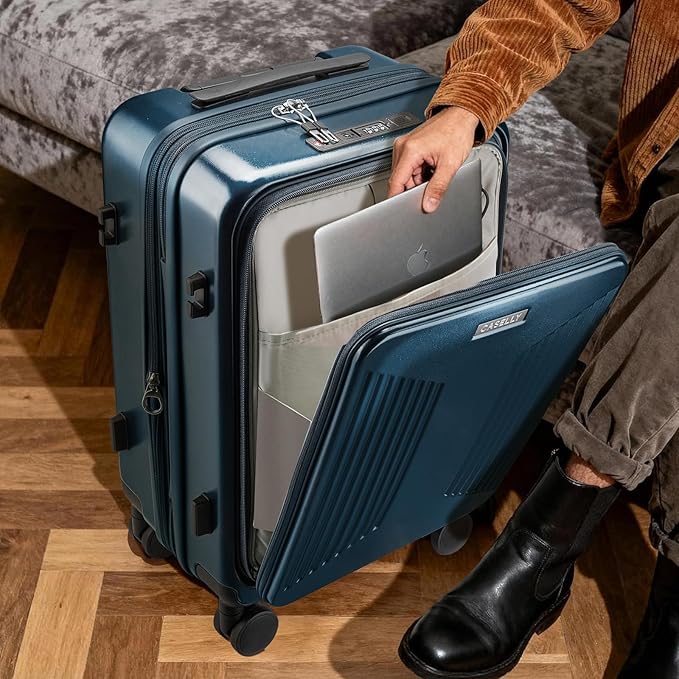 Carry on Luggage Top opening Suitcases, Expandable with Cup Holder and USB Charging Port,Lightweight with Front Pocket Rolling Suitcases with Spinner Wheels