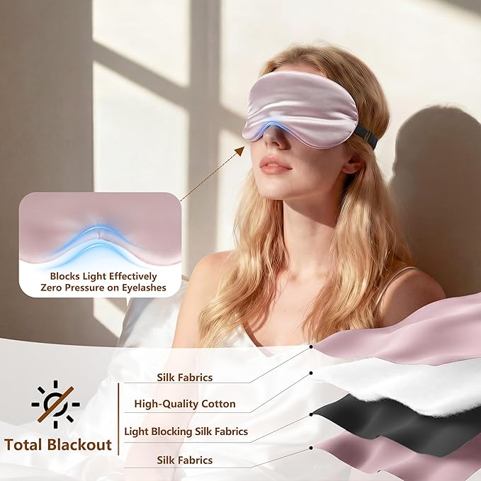 Sleep Mask Silk Eye Mask for Men Sleeping Mask, Adjustable Elastic Strap for Night Shading Sleep Mask, Soft and Comfortable for Both Men and Women(Pink)