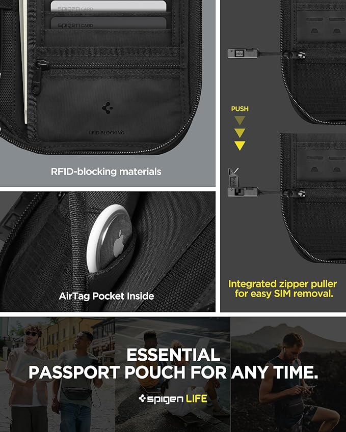 Spigen Life for Passport Card Cover Holder with RFID Blocking Technology Wallet Travel Documents Organizer Protector Accessories, SIM Card Pin Included