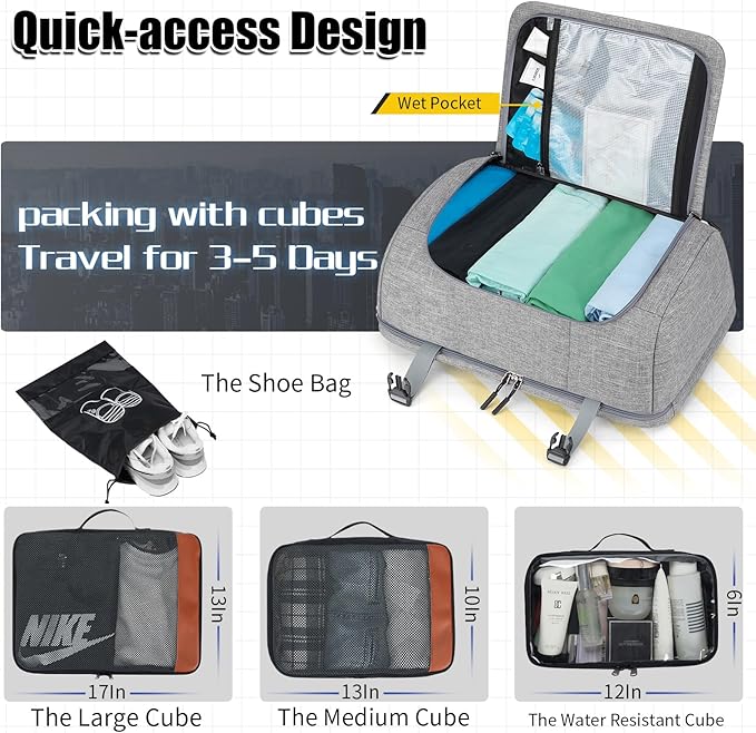 42L Travel Backpack with 4 Packing Cubes, TSA Friendly Flight Approved Carry-On Bag, Water-Resistant Weekender Business Backpack for Men Women, Fits 17.3" Laptop