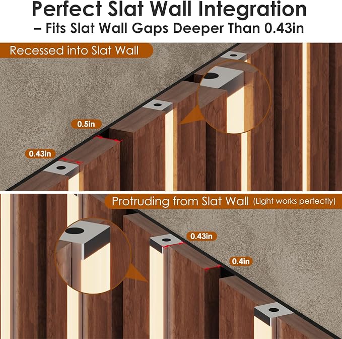 LED Recessed Lighting Kit for Wall Panels 6pcs Slat Wall Lights | Adhesive Wall Strip Lights for Interior Wall Decor, 3000K Touch Switch Lamp for Wood Slat Panels, Wall Accent Acoustic Panels