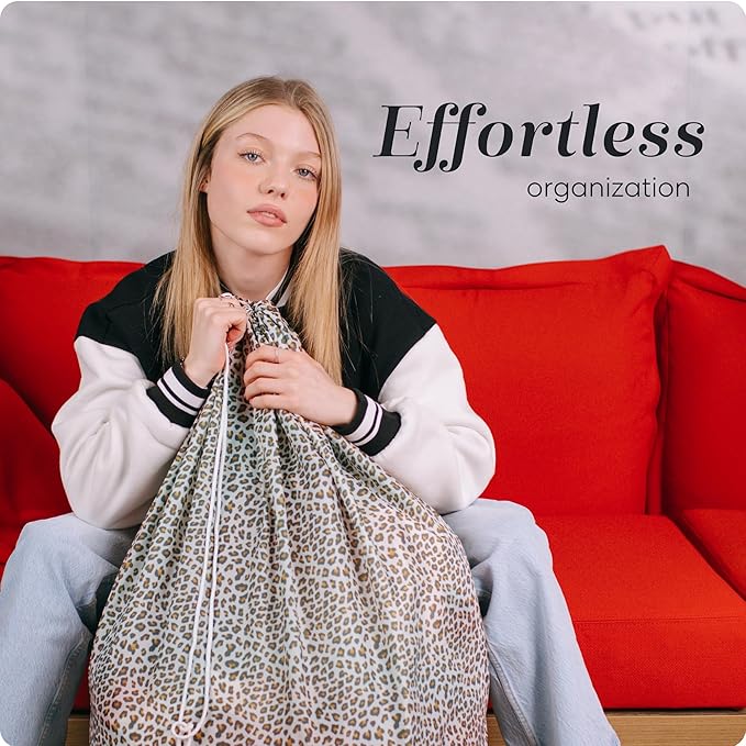 Nylon XL Laundry Bag - Locking Drawstring Closure, Machine Washable, These Large Bags Will Fit a Laundry Basket and Strong Enough to Carry up to Two Loads of Clothes (Leopard | 30" x 40")