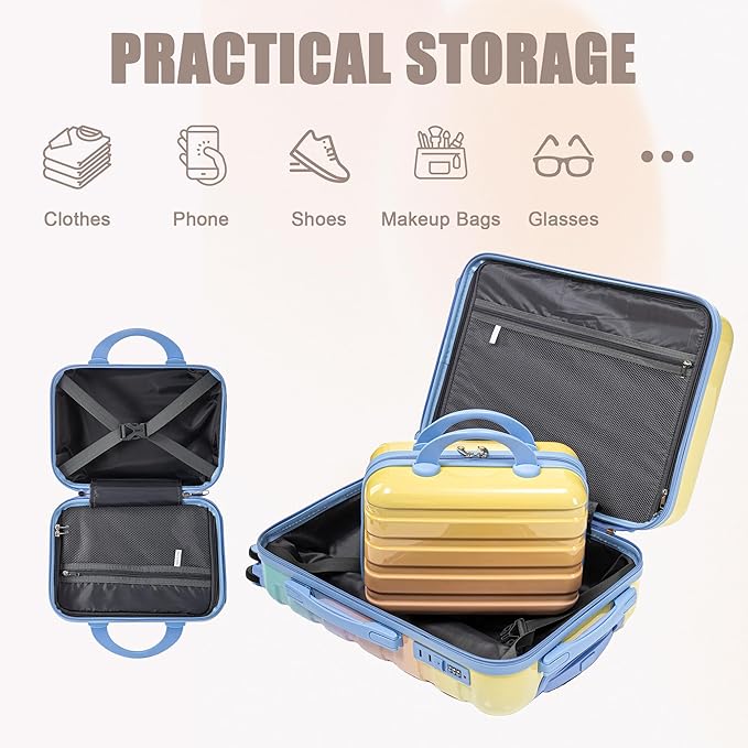 Hardside Luggage, Durable ABS Suitcase with Spinner Wheels Rainbow