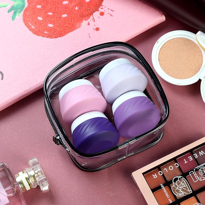 Gemice Travel Containers for Toiletries, Silicone Cream Jars TSA Approved Size with Clear Bag, Leak-proof Accessories Lid Cosmetic Face Body Hand (4 Pack), 30ml