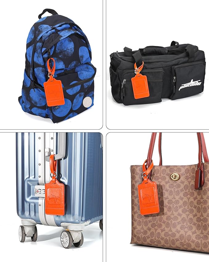 3 Pack Luggage Tags - Quick Install, Privacy Protection, Airplane Travel Essentials for Suitcases, Durable Leather - Orange