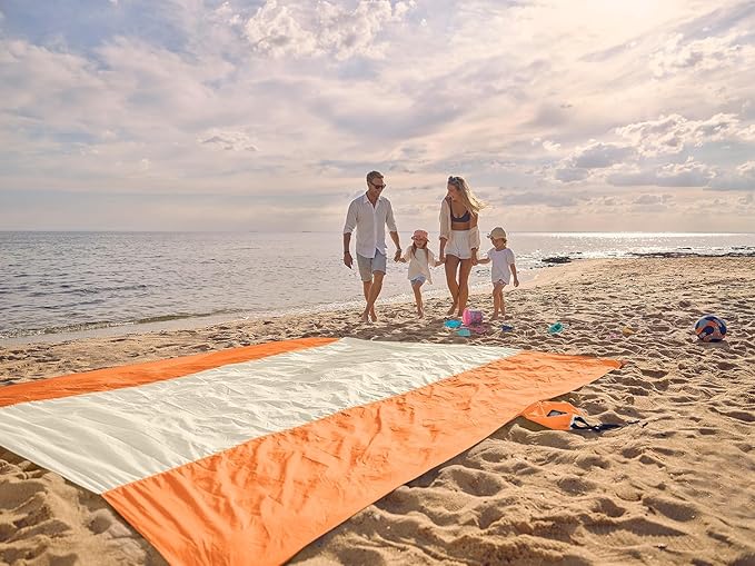WEKAPO Beach Blanket Sandproof Waterproof, Extra Large Beach Mat, Oversized & Compact Sand Free, Quick Drying Beach Essentials for Vacation, Cruise, Picnic & Camping with Stakes