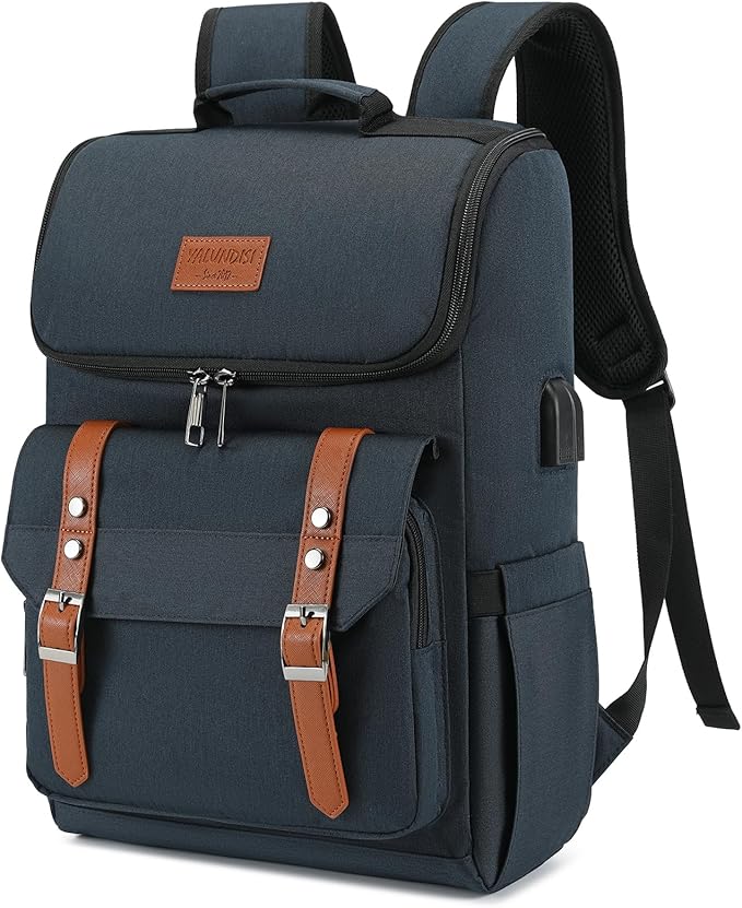 YALUNDISI Vintage Backpack Travel Laptop Backpack with usb Charging Port for Women & Men College Backpack Fits 15.6 Inch Laptop Blue Brown