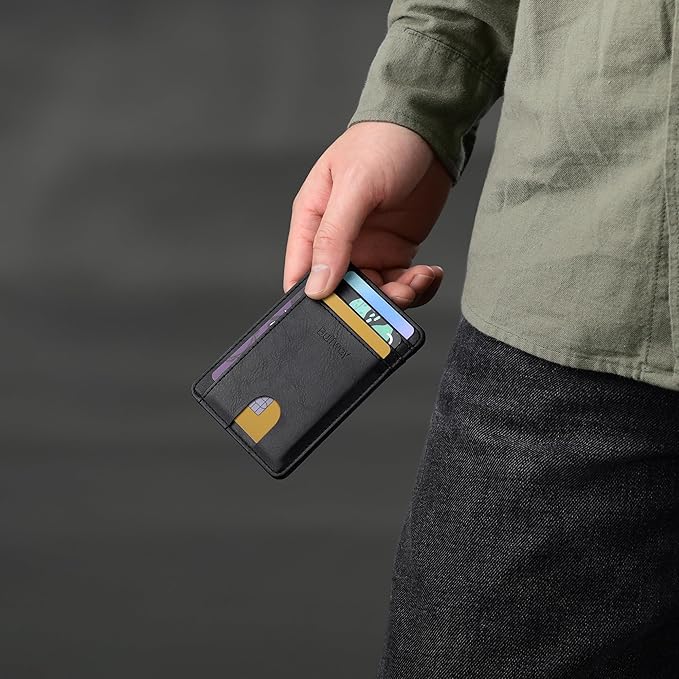 Buffway Slim Minimalist Front Pocket RFID Blocking Leather Wallets for Men and Women - Slate Black | Slim, Minimalist, Front Pocket, RFID Blocking