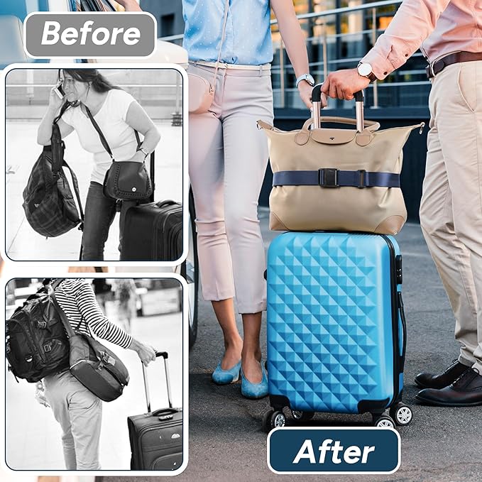Travel Inspira Magnetic Quick-Release Travel Belt for Luggage Strap - Hands-Free, Lightens Load, Secures Multiple Bags, Adjustable & Lightweight for Effortless Travel