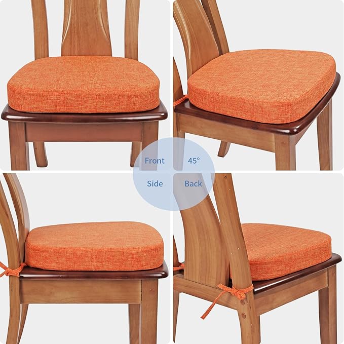 BUYUE Thickened 2.5" Dining Chair Cushions Set of 6, U-Shape High Density Foam Comfortable Chair Pads for Kitchen, Slip Resistant Indoor Seat Cushions (6 PCS, Orange)