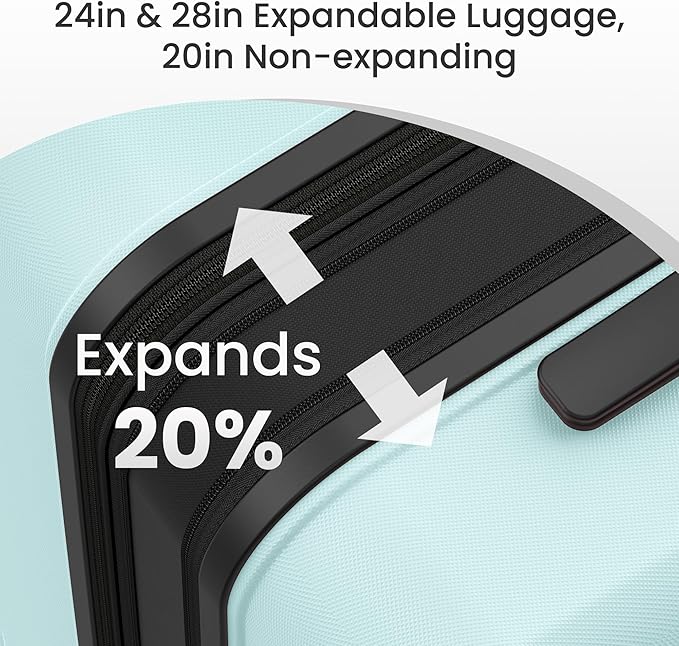 SHOWKOO Luggage Sets Expandable 100% PC Durable Suitcase with TSA Lock Double Wheels Mint Green