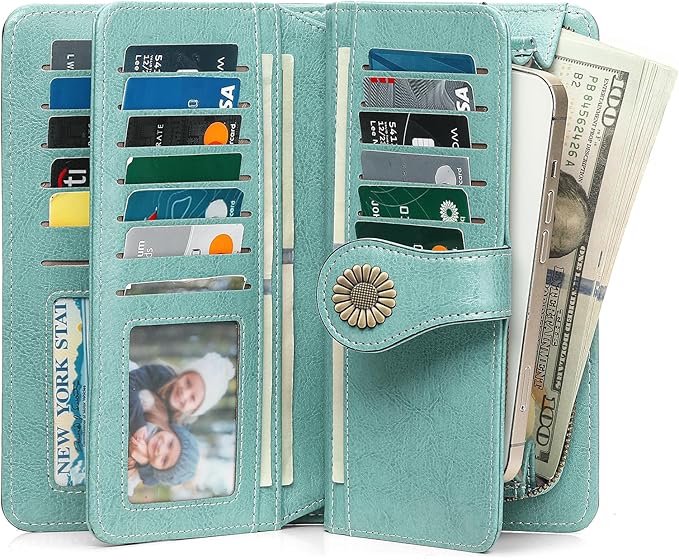 SENDEFN Wallets for Women Leather Credit Card Holder with RFID Blocking Large Capacity Wristlet | with RFID Blocking, Large Capacity, Wristlet, with RFID Blocking, Large Capacity, Wristlet