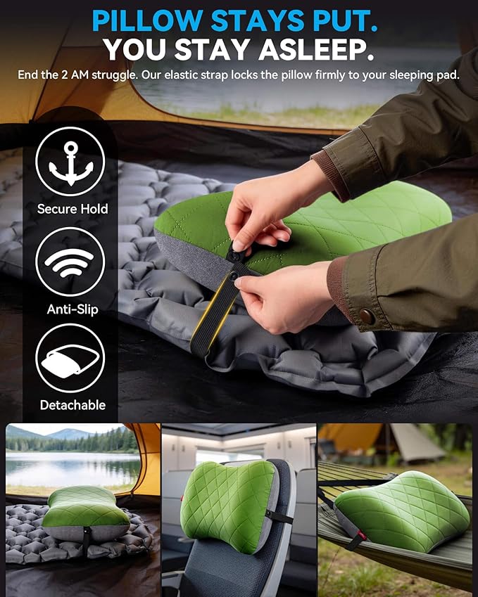Hikenture Camping Pillow with Removable Cover - Ultralight Inflatable Pillow for Neck Lumbar Support - Upgrade Backpacking Pillow - Washable Travel Air Pillows for Camping, Hiking, Backpacking