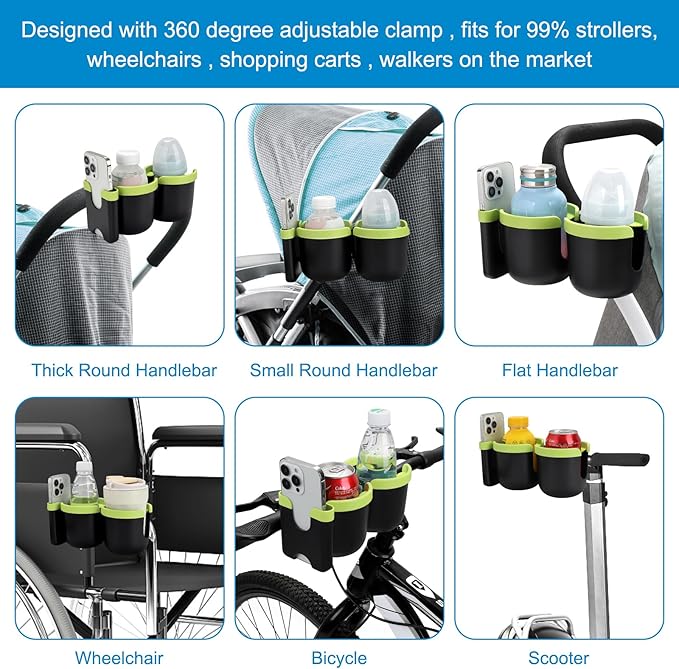 Accmor Stroller Cup Holder with Phone Holder, Bike Cup Holder, Universal Cup Holder for Uppababy Nuna Doona Strollers, 2-in-1 Cup Phone Holder for Stroller Bike Wheelchair Walker Accessory