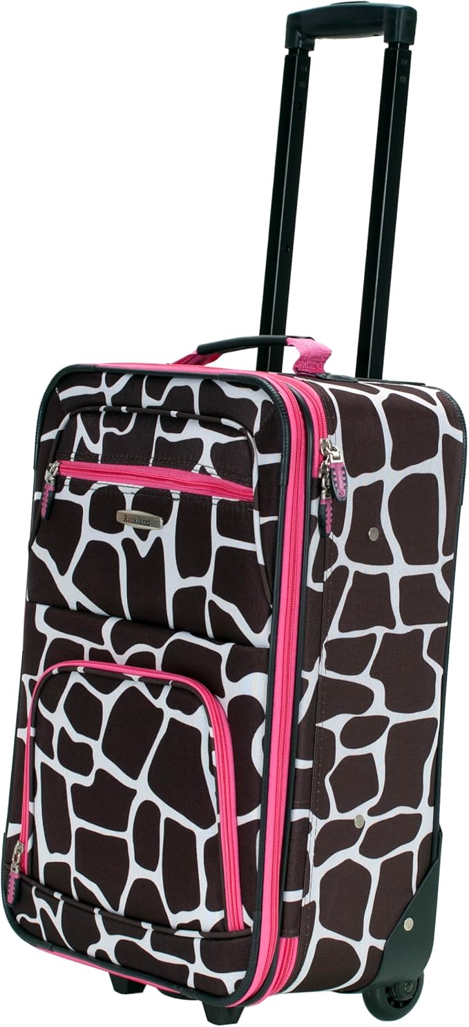 Rockland Fashion Softside Upright Luggage Set,Expandable, Pink Giraffe, 2-Piece (14/19)