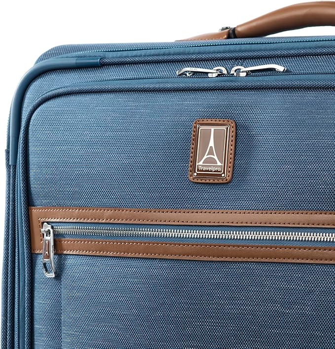 Travelpro Platinum Elite Softside Expandable Checked Luggage, 8 Wheel Spinner Suitcase, TSA Lock, Men and Women, Coastal Blue, Checked Medium 25-Inch