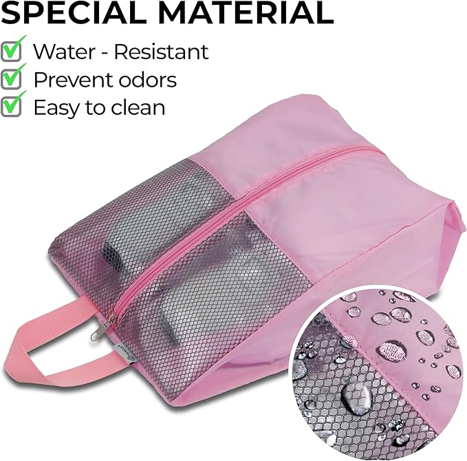 Shoe Bags For Travel, Used As For Storage or Shoe Travel Bag, Featuring Waterproof Nylon Sneaker Bag. (Light Pink, 2 Pack, Medium)