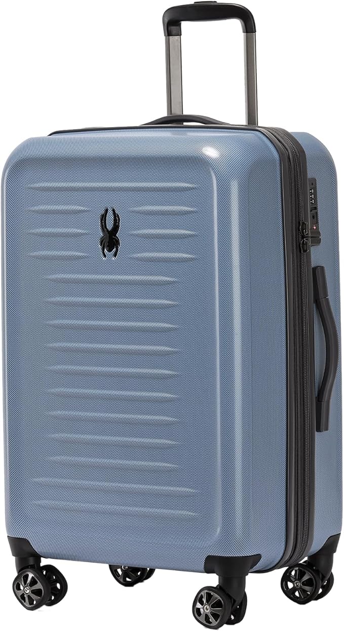 Spyder Rails Expandable Hardside Upright Suitcase with 360° Spinner Wheels, TSA Approved Lock (Denim, Medium Checked)