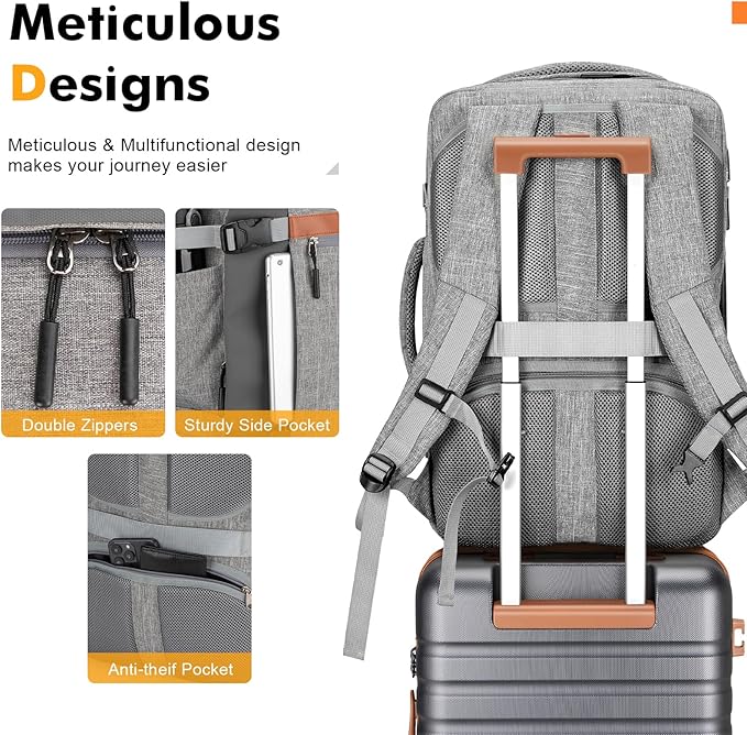 Luggage Sets 3 Piece with Spinner Wheels, Lightweight PC Hardside Suitcase with TSA Lock & YKK Zippers, 20 Inch Carry On Luggage with Travel Bag for Men and Women, Grey