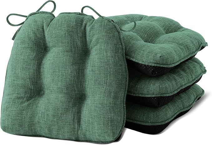 Chair Cushions for Dining Chairs Set of 4, Kitchen Chair Cushions, Chair Pads with Ties Non Slip Backing, Christmas Room Decor, Tufted Memory Foam Seat Cushion 4 Pack, 18"x18"x4", Dark Green