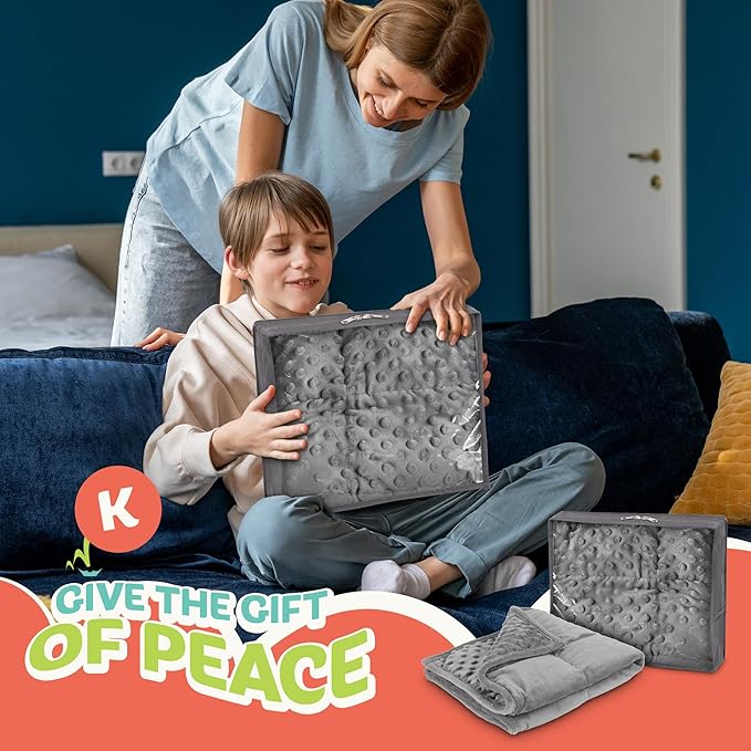 XL Weighted Blanket for Kids 5lb (Grey) 36x48 Inch, Plush Minky Kids Blanket with Travel Bag, Blanket for Ages 4 to 10