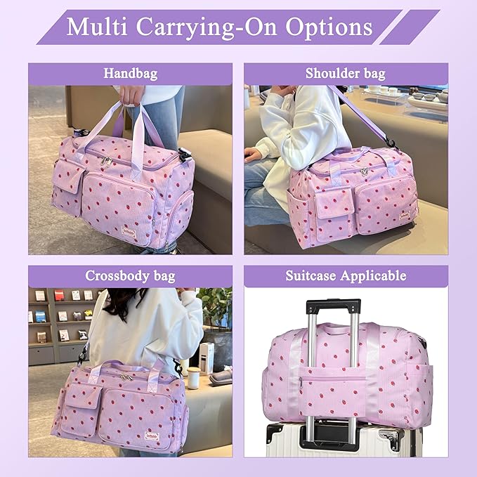 Small Gym Bags for Women, Travel Duffle Bag with Shoes Compartment, 4 in 1 Carry on Weekender Overnight Bag with Dry Wet Separated Pocket, Sport Gym Tote Bag for Yoga, Dance, Swimming, Workout, Ballet