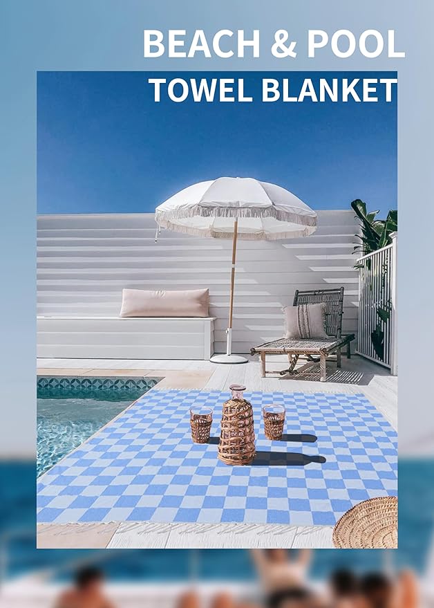 Antfuny Giant Beach Towel Blanket Autumn Outing Stuff for Women & Men Road Trip Camping Gear Ship Cruise Gear Must Haves Extra Large XXL Blue Plain Pattern Airplane Accessories Travel Gadgets