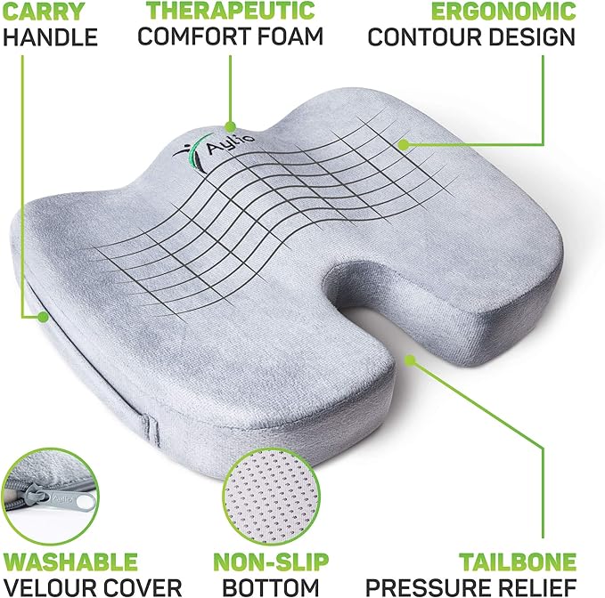 Seat Cushion for Desk Chair - Back Pain, Tailbone Relief, Coccyx, Butt, Hip Support - Ergonomic Office Chair Sciatica Car Pillow